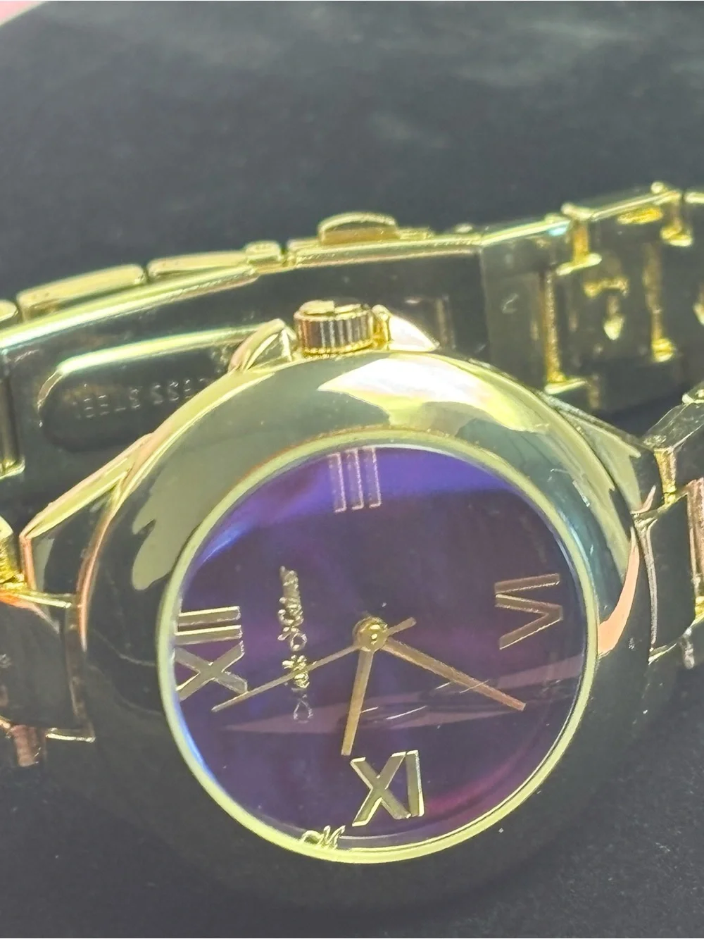 Mark Naimer Men’s Watch Purple Iridescent Dial Gold Tone Bracelet Roman Numerals